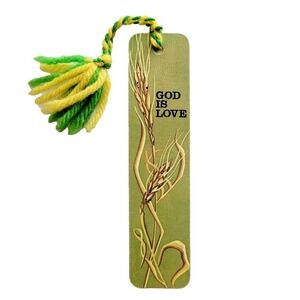 Vintage 70s God is Love Bookmark, Wheat stalk grain head, 1972 Antioch Bookplate